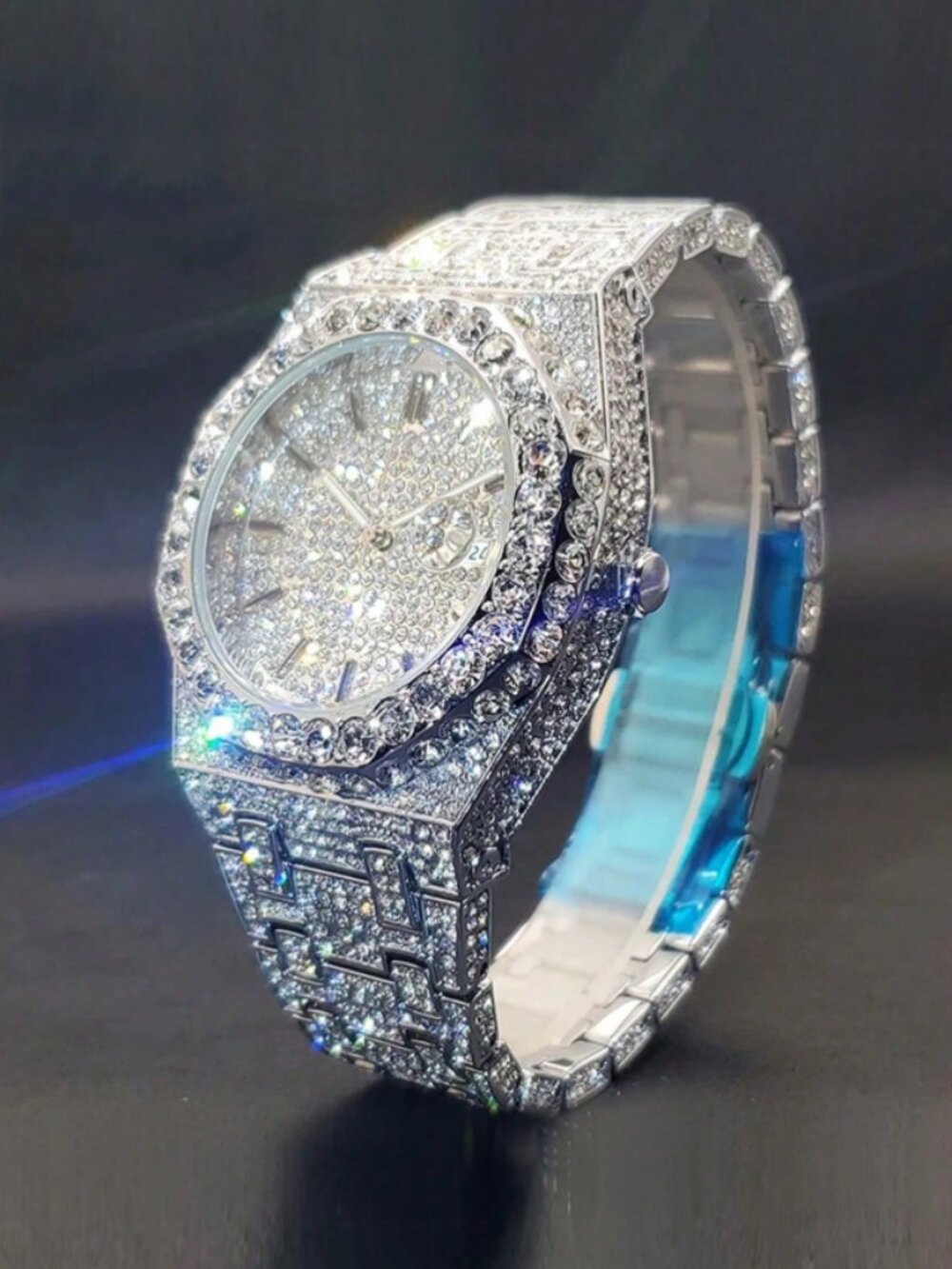 GUANQIN Men's Platinum Plated Party Hip-Hop Rhinestone Watch With Calendar Funct
